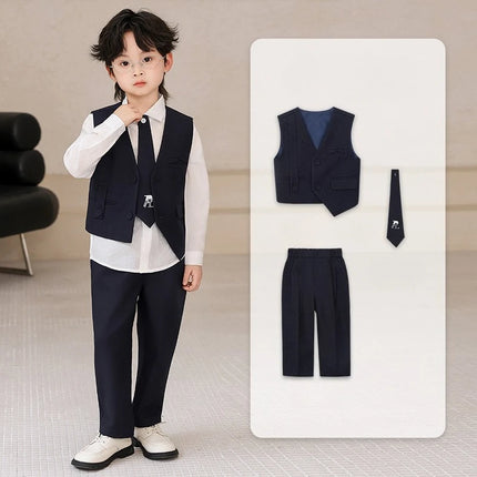 Boys 3-Piece Formal Suit Set Gentleman Vest Pants Shirt for Wedding Birthday Party Kids Toddler Classic Dress Outfit Spring New