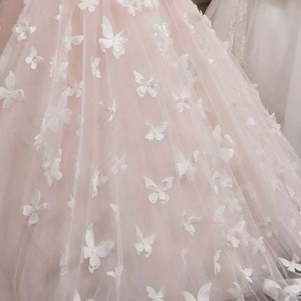 Elegant and lovely butterfly floor mopping flower girl wedding dress, lace long sleeved ball dress