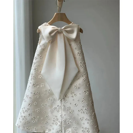 Ivory Vintage Flower Girls Dress Baby Infant Toddler Baptism Clothes Satin Ball Gowns Custom Made Puffy Birthday Party Eid Dress