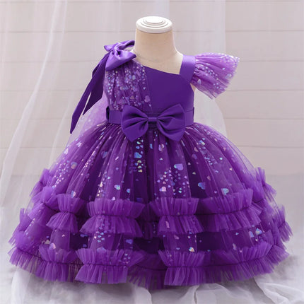 Baby Girls Sequin Bow Birthday Baptism Dress Party Dresses For Toddler Kids Pink Lace Evening Gown Children Fashion Summer Wear