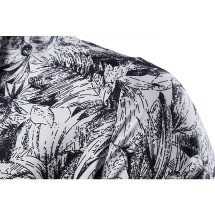 Mens Printed Lapel Long Sleeve Shirt Casual Blouse Fashionable Polyester Casual Wear