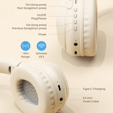 Teckwe New Wireless Over Ear Headphones With Stretchable Headband, Full Ear Coverage, HD Calling, Foldable Ear Cups, HIFI Sound, Extra Bass, Long Battery Life, Travel, Business, USB-C Charging, Inexpensive Gift