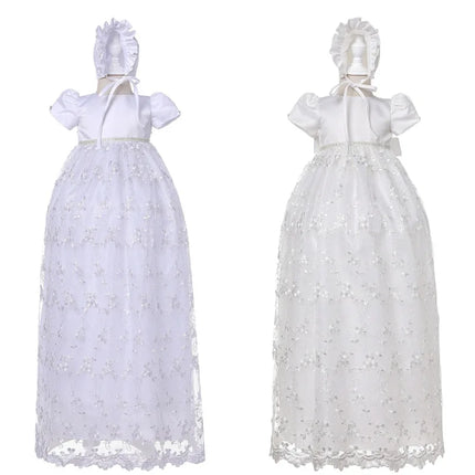 Birthday Baby Girl Gowns Embroidery Long Dresses Elegant Christening Dresses for Girls with Hat 0-24M