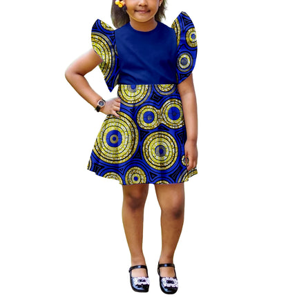 Girls African Kente Print Mini Dress, Ankara Color Block Cap Sleeve Dress, Kids Party Casual Church Clothes