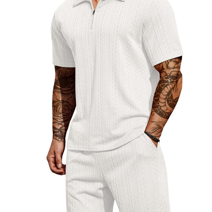 COOFANDY Men's 2 Pieces Outfits Casual Quarter Zip Polo Shirt and Shorts Set Athletic Jogging Summer Tracksuit