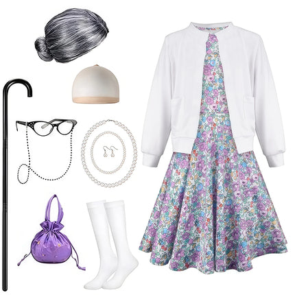 100 Days of School Theme Perform Costume Disguise Party Children Cosplay Costumes Granny Clothes Happy 100th Days of School Gift