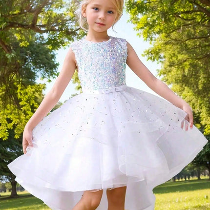 Summer Sequins Bow Party Dress For Girl Christmas Costume Elegant Wedding Princess Girls Dresses Lace Birthday Prom Gown Evening