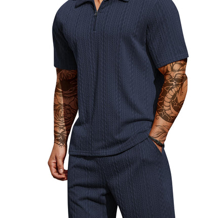 COOFANDY Men's 2 Pieces Outfits Casual Quarter Zip Polo Shirt and Shorts Set Athletic Jogging Summer Tracksuit