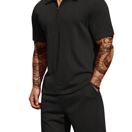 COOFANDY Men's 2 Pieces Outfits Casual Quarter Zip Polo Shirt and Shorts Set Athletic Jogging Summer Tracksuit