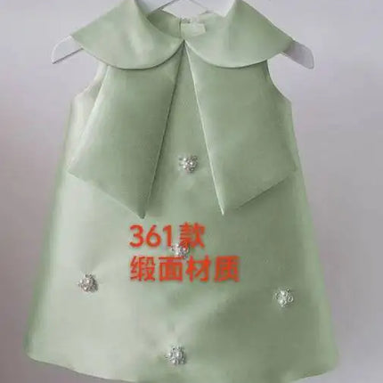 HETISO Teenager Baby Girl Formal Dress Peter Pan Collar Pearls Sleeveless Kids Princess Wedding Party Ball Gown