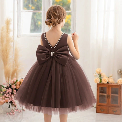 2-10 Years Girls Princess Dress Summer Tulle Big Bow Girls Wedding Dress Piano Performance Costume Host Costume New Kids Clothes