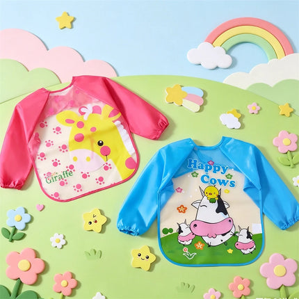 Waterproof Full Sleeve Baby Bibs Children Apron Long Sleeve Feeding Smock Kids Eating Breastplate Infant Scarf Clothing