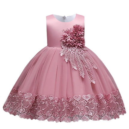 Summer Girls Dress Lace Applique Flower Girl Party Dresses Children Costume 2-10 Years Kids Wedding Princess Birthday Dress