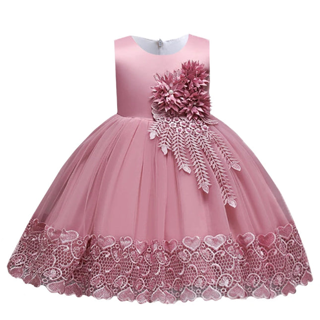 Summer Girls Dress Lace Applique Flower Girl Party Dresses Children Costume 2-10 Years Kids Wedding Princess Birthday Dress