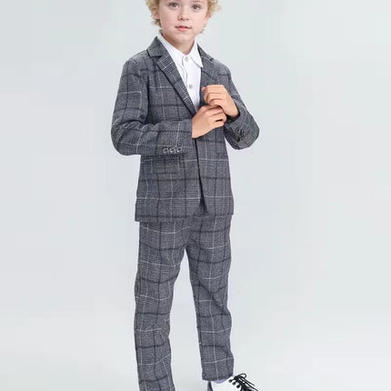 Gentleman Kids Gary Plaid Spring 2Pieces Jacket Pants Photography Suit Boys Wedding Dress Children Birthday Ceremony Costume