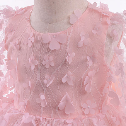 Sweet Cute Flower Baby Girls Floral Tulle Princess Dress With Headband For Toddler Kids Wedding Birthday Party Baptism Prom Gown