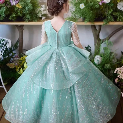 Mint Green Princess Special Occasion Flower Girl Dress Wedding Pary Prom Birthday First Communion Baby Child Kid Pageant Gown
