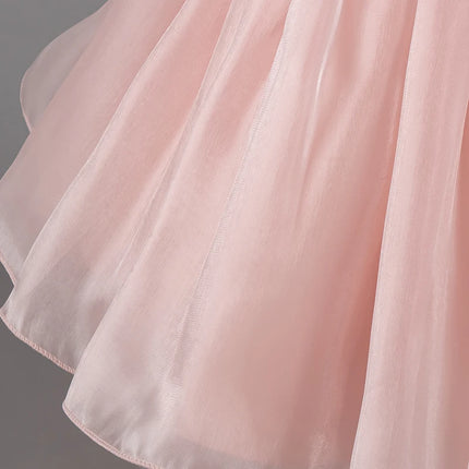 Solid Color Girl Princess Dress Short Sleeve Lace Flower Girl Dresses for Weddings Summer Children's Evening Dress 1-7 Years