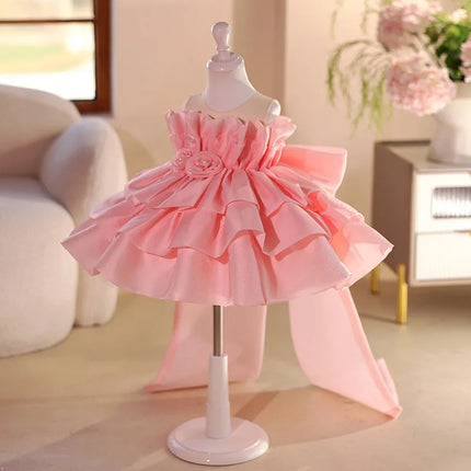 Flower Girls Wedding Pink Princess Ball Gown Children Cute Birthday Party Performance Dress y1571