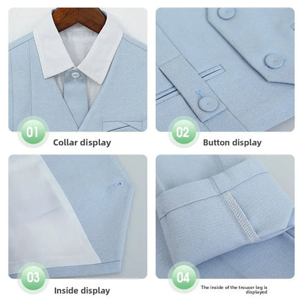 School Boys Formal Suit Set Gentleman Vest Pants Shirt for Wedding Birthday Party Graduation Kids Toddler Classic Dress Outfit
