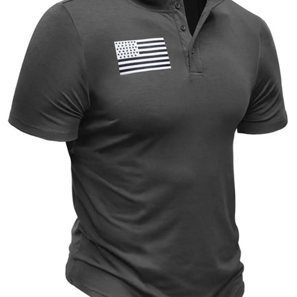 Men's American Flag Short Sleeve Henley Top