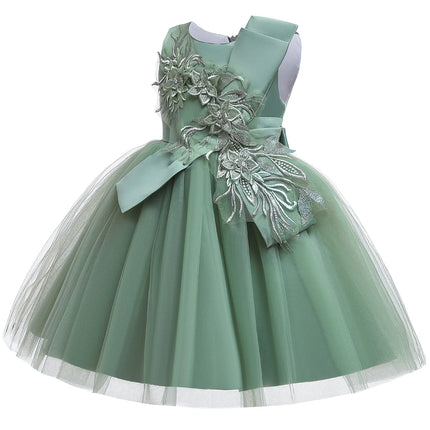 Summer Flower Wedding Party Girl Dress Elegant Tulle Birthday Princess Prom Dress for Girls Gala Bow Bridemaids Evening Costumes