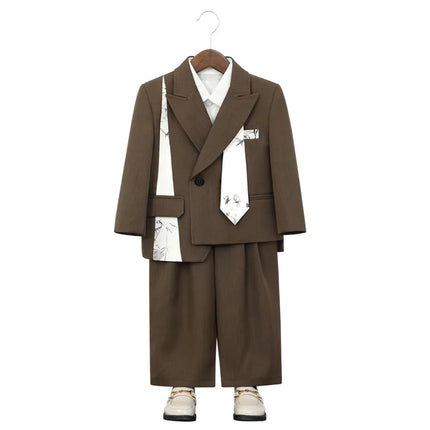Gentleman Kids Formal Suit Set Flower Boys Wedding Dress Children's  Piano Host Speech Performance Costume