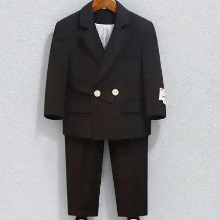 Boys Autumn Winter Jacket Pants 2Pieces Clothing Set kids Formal Black Host Piano Performance Suit Children's Photography Dress
