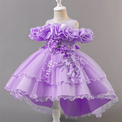 Fashion Pink Flower Girl Party Dresses Wedding Birthday Tulle Princess Dress for Kids Graduation Pageant Bridesmaid Kids Costume