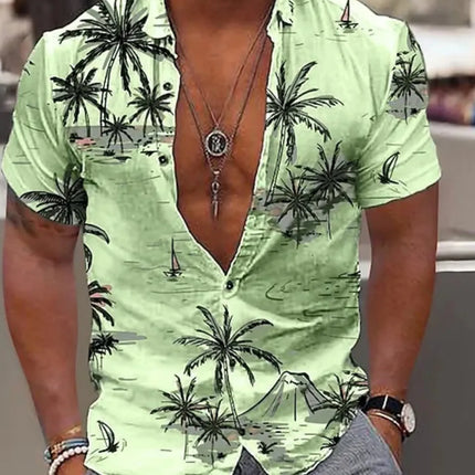 Men's Full Size Tropical Print Short Sleeve Button-Down Shirt Plus Size