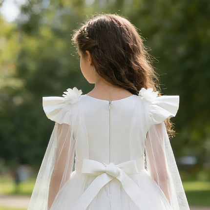 Flower Girl Dresses for Wedding Guest Kids Bridesmaid White Lace Formal Performance Party Ball Gown 10 12 Year
