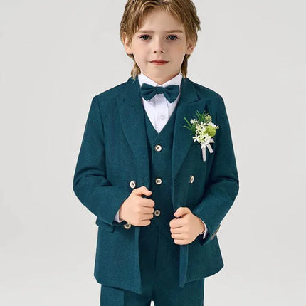 Children Dark Green 4Pieces/Set Jacket Vest Pants Bowtie Photograph Suit Gentleman Kids Elegant Dress Boys Performance Costume