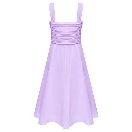 Children Girls Elegant Evening Birthday Party Maxi Dress Sleeveless Ruched Bodice Chiffon Princess Gown Wedding Bridesmaid Dress