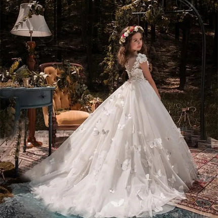 Flower Girl Dresses Tulle  Beading Appliqued Pageant Dresses For Girls First Communion Dresses Kids Prom Dresses