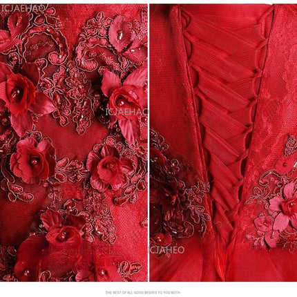 Red Flower Girl Dress Princess Pageant Gown Children Wedding Clothing Fashion Evening Party Birthday Performance Formal Outfit