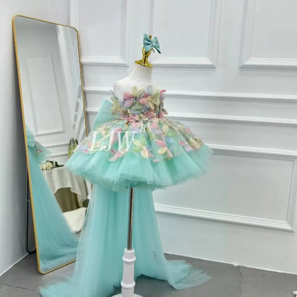 Flower Sleeveless Little Baby Girl Long Tail Princess Dress Host's Piano Performance Wedding Birthday Girls Party Dresses childr