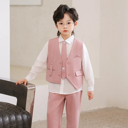 Boys 3-Piece Formal Suit Set Gentleman Vest Pants Shirt for Wedding Birthday Party Kids Toddler Classic Dress Outfit Spring New