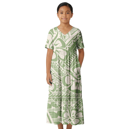 Cozy Custom Long Skirt Traditional Print Polynesian Party Church Clothing Formal Wear Kids Toddler Outfit Samoan Dress for Girls