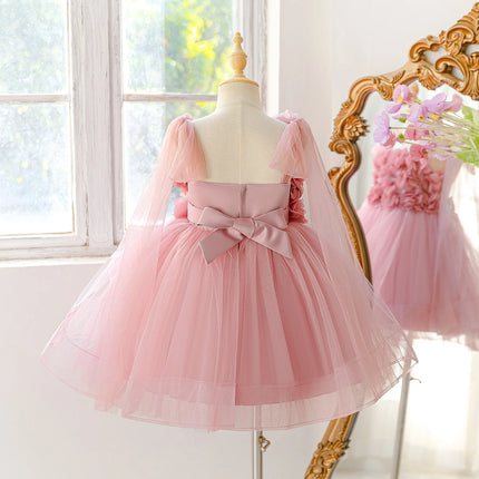 Summer Flower Bridesmaids Girls Dress Elegant Wedding Baptism Party Princess Prom Dresses Girl Bow Birthday Banquet Kids Clothes