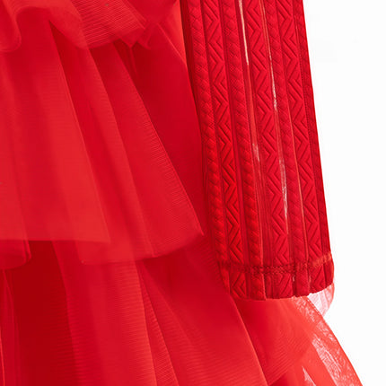 Lydia Deetz Costume Wedding Dress Girls Gothic Red Gown For Children Halloween Beetle Ghost Bride Cosplay Christmas Party Outfit