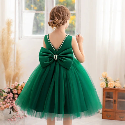 2-10 Years Girls Princess Dress Summer Tulle Big Bow Girls Wedding Dress Piano Performance Costume Host Costume New Kids Clothes