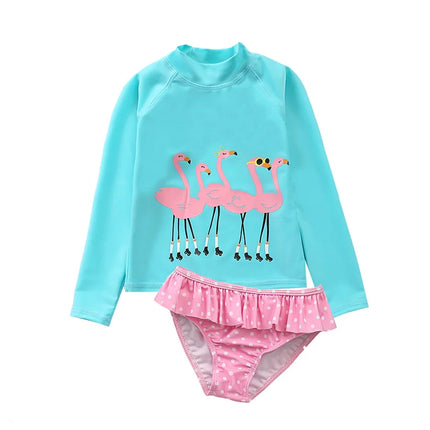 Girls Printed Long Sleeves Swimsuit Baby Girl Boys Beach UV Clothing Sun Protection Swimwear and Surfwear Two Pieces