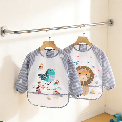 2pcs Waterproof Full Sleeve Baby Bibs Children Apron Long Sleeve Feeding Smock Kids Eating Breastplate Infant Scarf Clothing