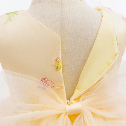 Toddler Girls V Neck Butterfly Birthday Dress Embroidery Flower Tulle Bow For Baby Formal Wedding Party Photo Shoot Baptism Gown