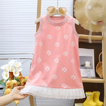 Girls Casual Dresses Little Daisy Printed Lace Sleeveless Dress Kids Dresses for Girls 1 To 5 Years Flower Girl Dresses Weddings