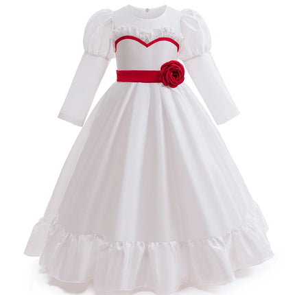 Horror Movie Annabelle Cosplay Costume Girl Long Sleeve Rose Dress For Kid Scary Ghost Role Play Halloween Carnival Party Outfit