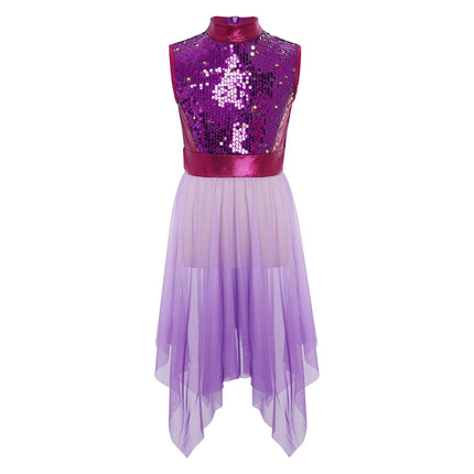 Kids Girls Liturgical Worship Praise Ballet Lyrical Dance Tunic Dresses with Sequins for Church Performance and Celebration