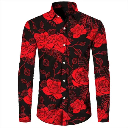 Fashion Flowers 3D Print Men's Long Sleeve Shirts Fashion Button-Down Tops 2025 Autumn New Casual Men's Casual Lapel Shirts
