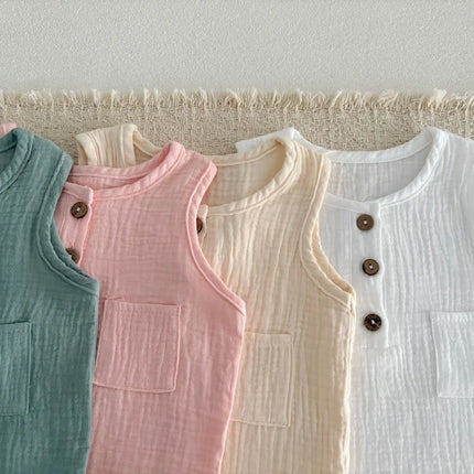 3M-3Y Summer Casual Infant Bodysuit Gauze Solid Color Sleeveless Romper for Baby Girls Boys Soft Cotton Breathable Jumpsuit