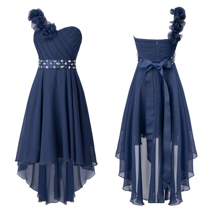 Girls Wedding Bridesmaid Dress Summer Elegant Chiffon One Shoulder Sleeveless Long Dress for Birthday Party Evening Prom Gown